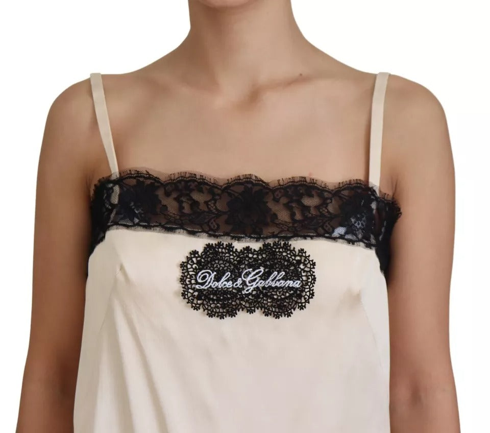 Dolce &amp; Gabbana beige top with spaghetti straps and logo embroidery