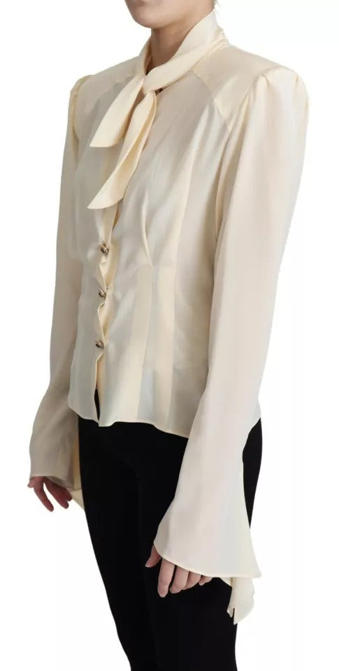 Dolce &amp; Gabbana Beige silk crepe shirt with padded shoulders