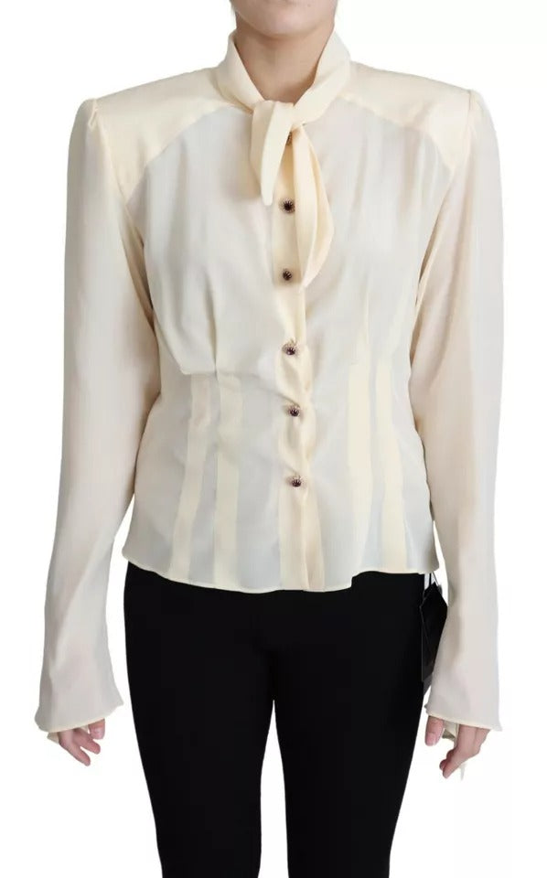 Dolce &amp; Gabbana Beige silk crepe shirt with padded shoulders