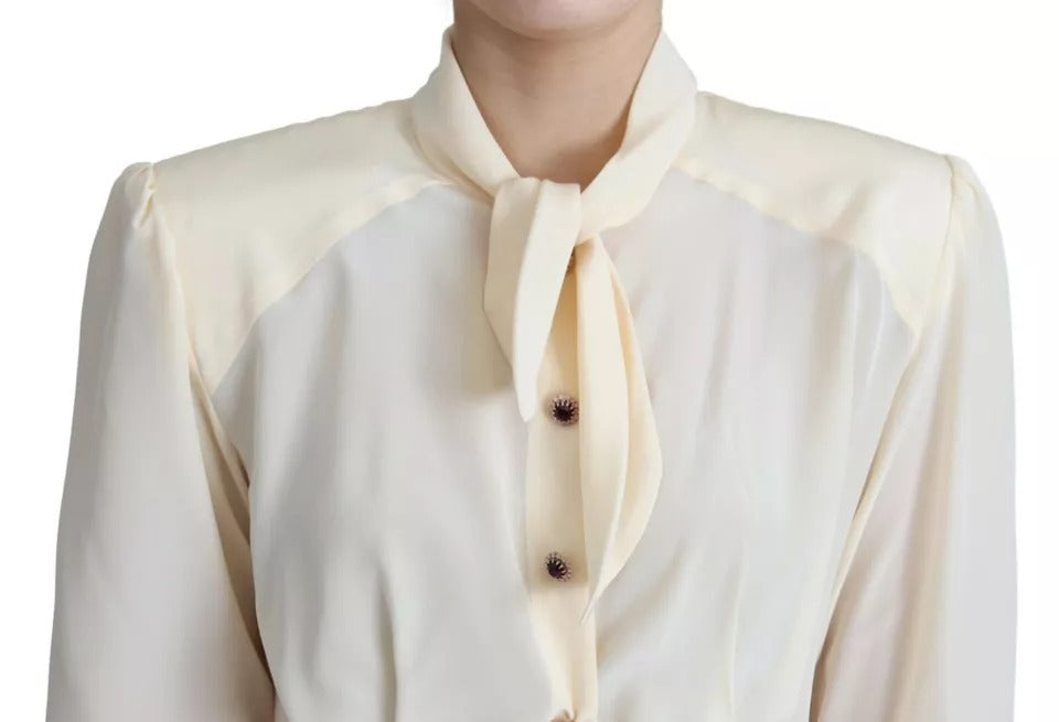 Dolce &amp; Gabbana Beige silk crepe shirt with padded shoulders