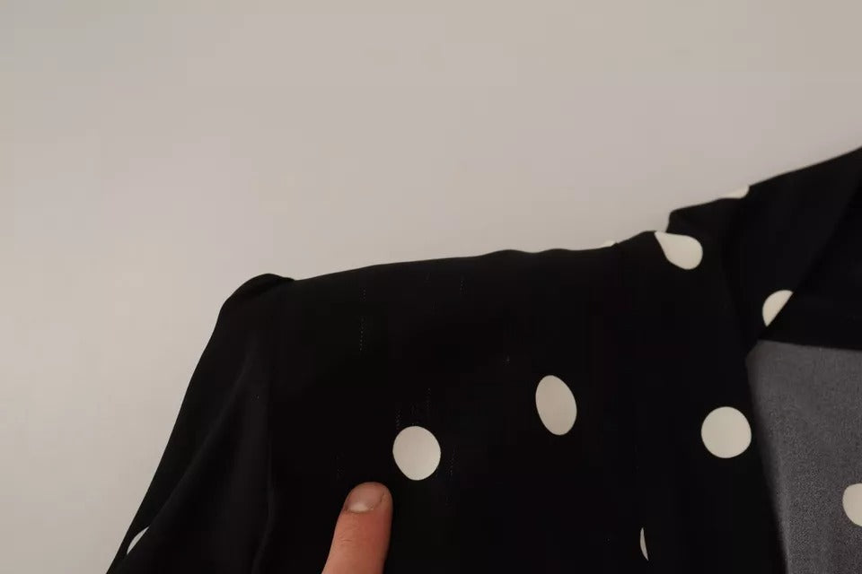 Dolce &amp; Gabbana Black Polka Dot Silk Pussy Bow Long Sleeve Top