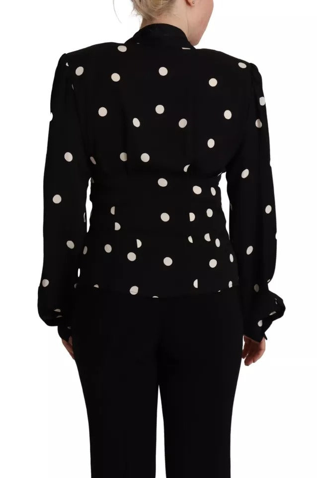 Dolce &amp; Gabbana Black Polka Dot Silk Pussy Bow Long Sleeve Top