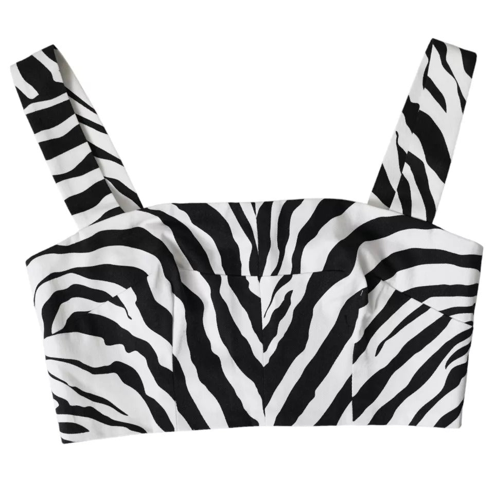 Dolce & Gabbana Schwarz Weiß Zebra Ärmelloses Bustier Crop Top