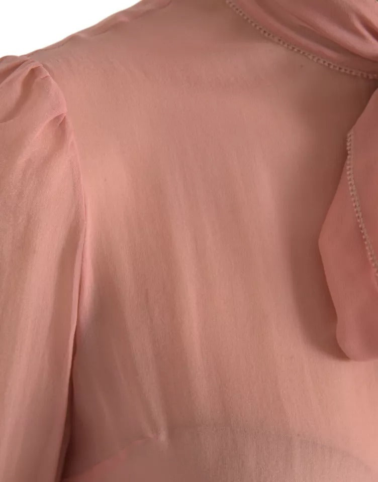 Dolce &amp; Gabbana Pink Long Sleeve Top with Ascot Collar Blouse