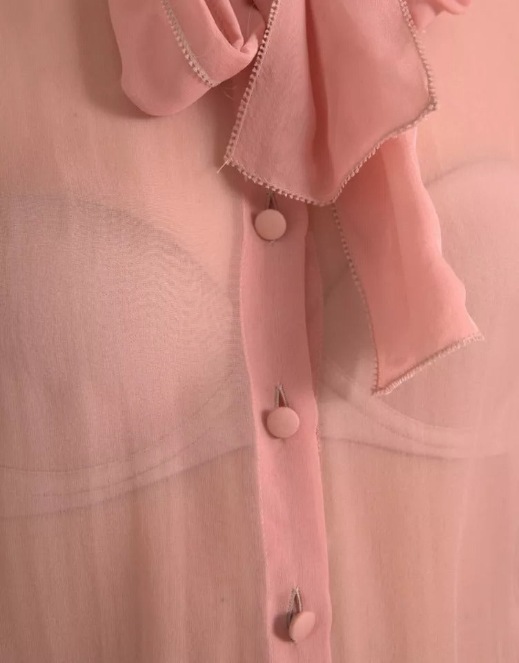 Dolce &amp; Gabbana Pink Long Sleeve Top with Ascot Collar Blouse