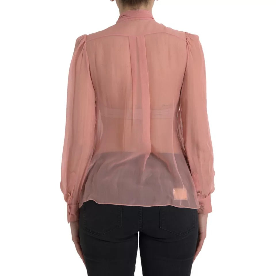 Dolce &amp; Gabbana Pink Long Sleeve Top with Ascot Collar Blouse