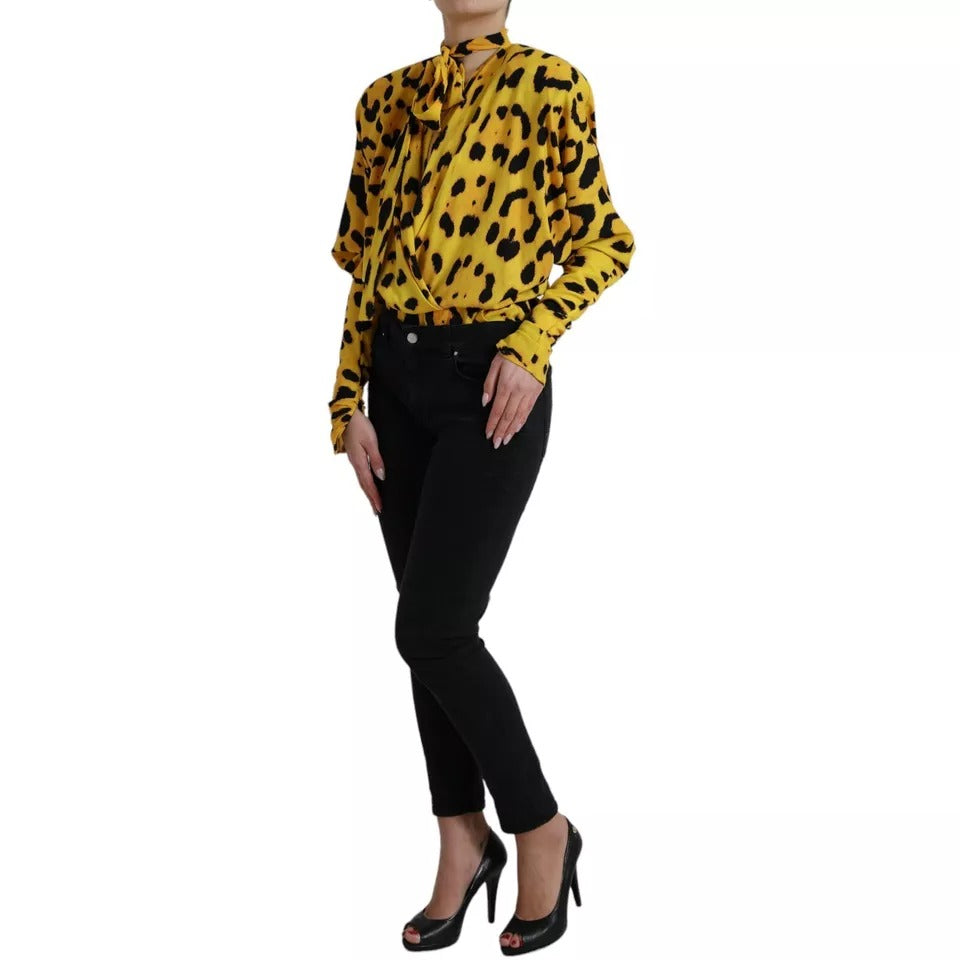 Dolce &amp; Gabbana Yellow Leopard Print Long Sleeve Top Blouse