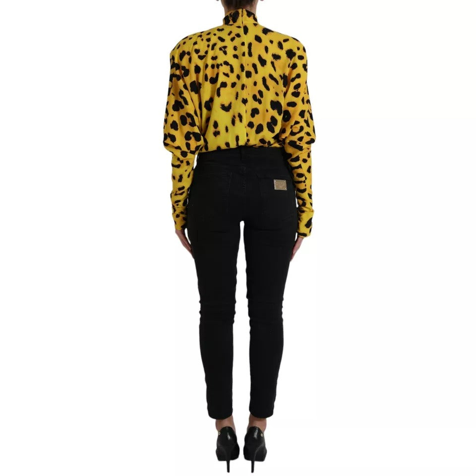 Dolce &amp; Gabbana Yellow Leopard Print Long Sleeve Top Blouse