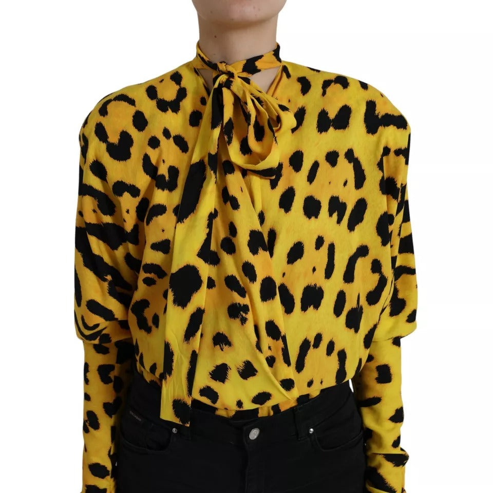 Dolce &amp; Gabbana Yellow Leopard Print Long Sleeve Top Blouse