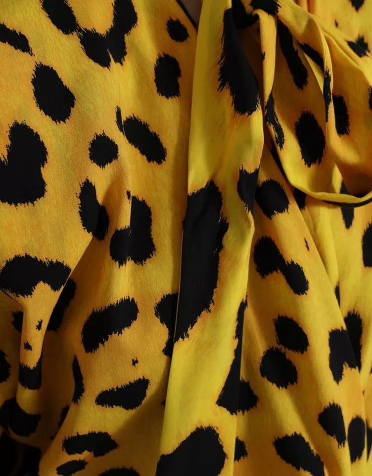 Dolce &amp; Gabbana Yellow Leopard Print Long Sleeve Top Blouse