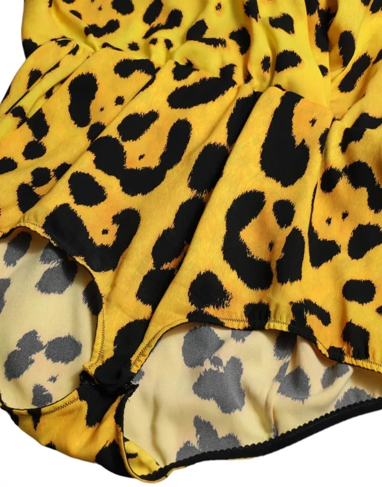 Dolce &amp; Gabbana Yellow Leopard Print Long Sleeve Top Blouse