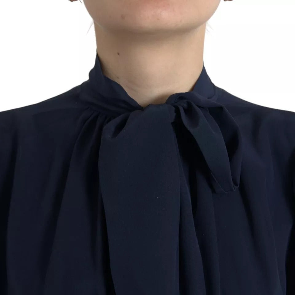 Dolce &amp; Gabbana Blue long-sleeved blouse top with ascot collar