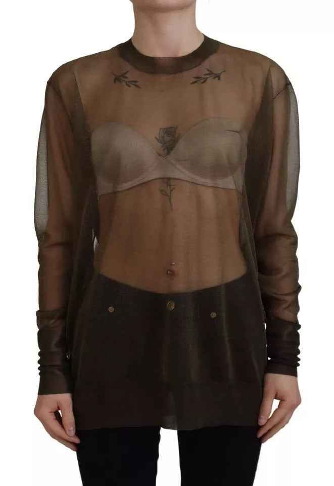 Dolce &amp; Gabbana Black Transparent Long Sleeve Round Neck Top