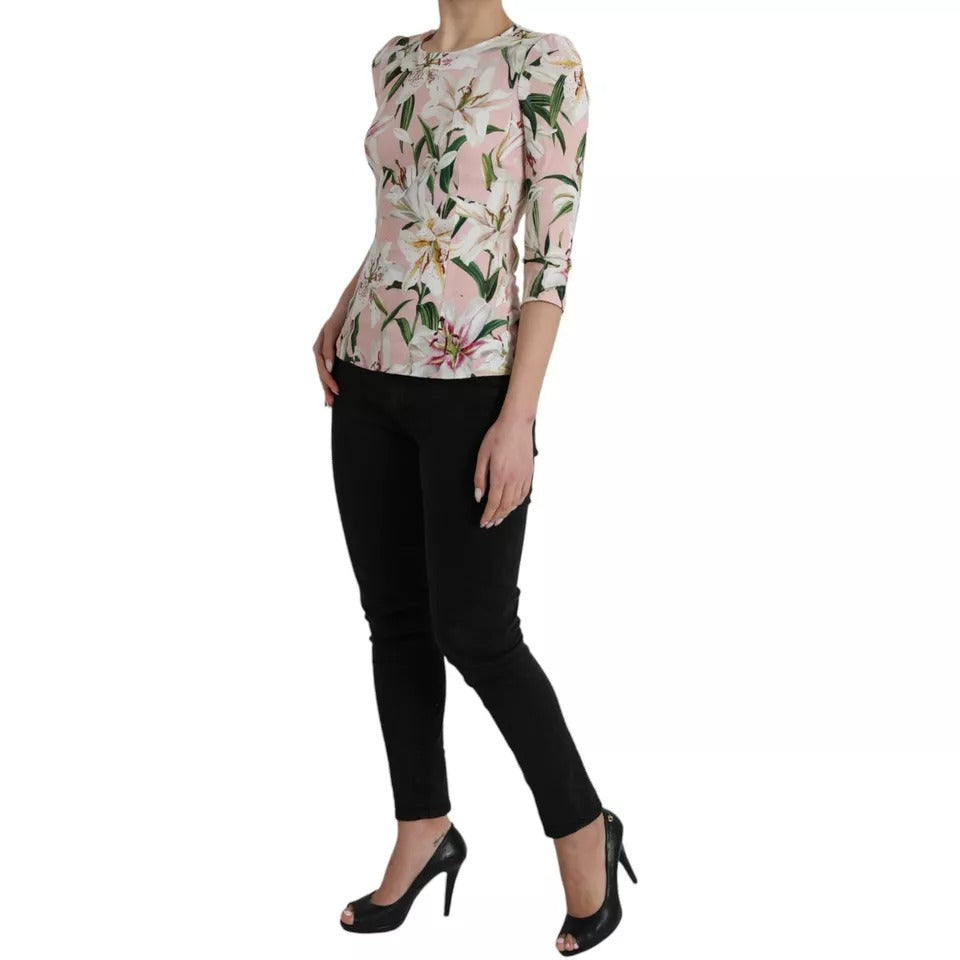 Dolce &amp; Gabbana pink floral viscose round neck blouse top