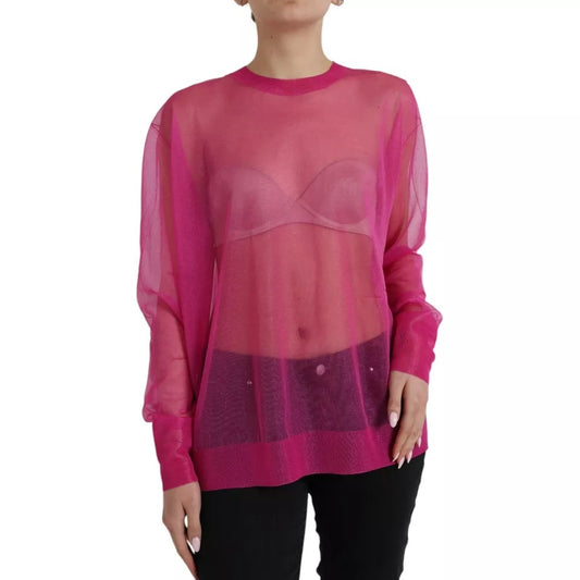 Dolce &amp; Gabbana Pink Sheer Long Sleeve Round Neck Top