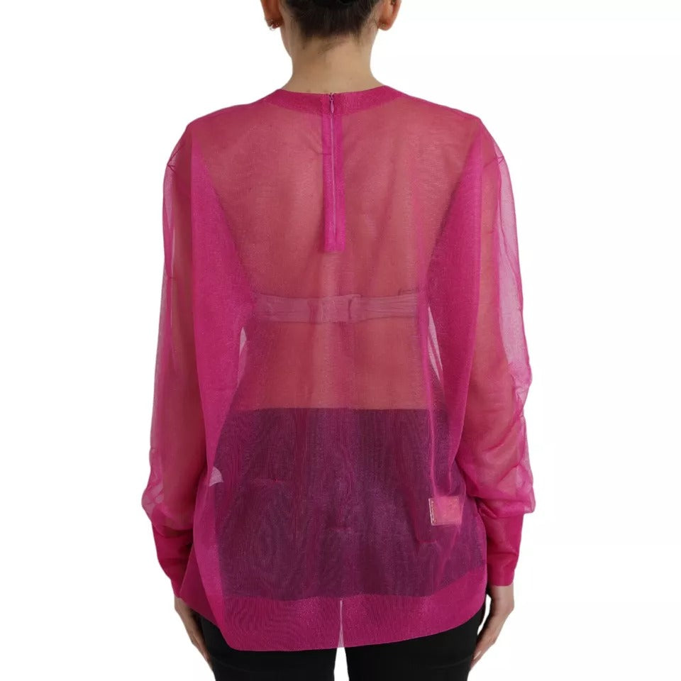 Dolce &amp; Gabbana Pink Sheer Long Sleeve Round Neck Top