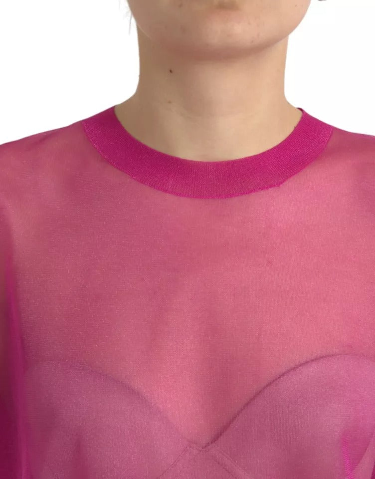 Dolce &amp; Gabbana Pink Sheer Long Sleeve Round Neck Top