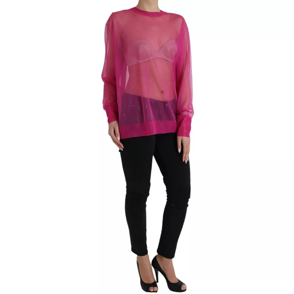 Dolce &amp; Gabbana Pink Sheer Long Sleeve Round Neck Top