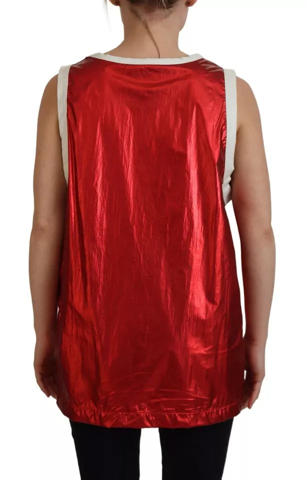 Dolce &amp; Gabbana Red Nylon Logo Print Sleeveless Jersey Top