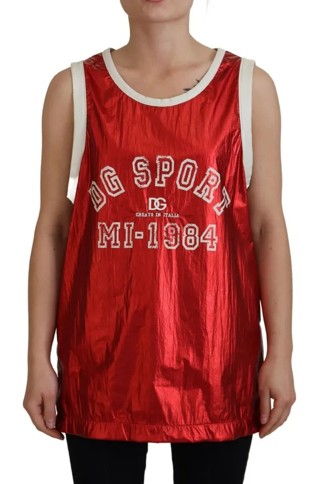 Dolce &amp; Gabbana Red Nylon Logo Print Sleeveless Jersey Top