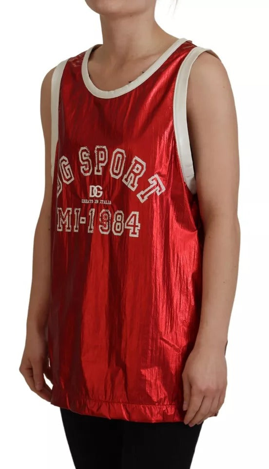 Dolce &amp; Gabbana Red Nylon Logo Print Sleeveless Jersey Top