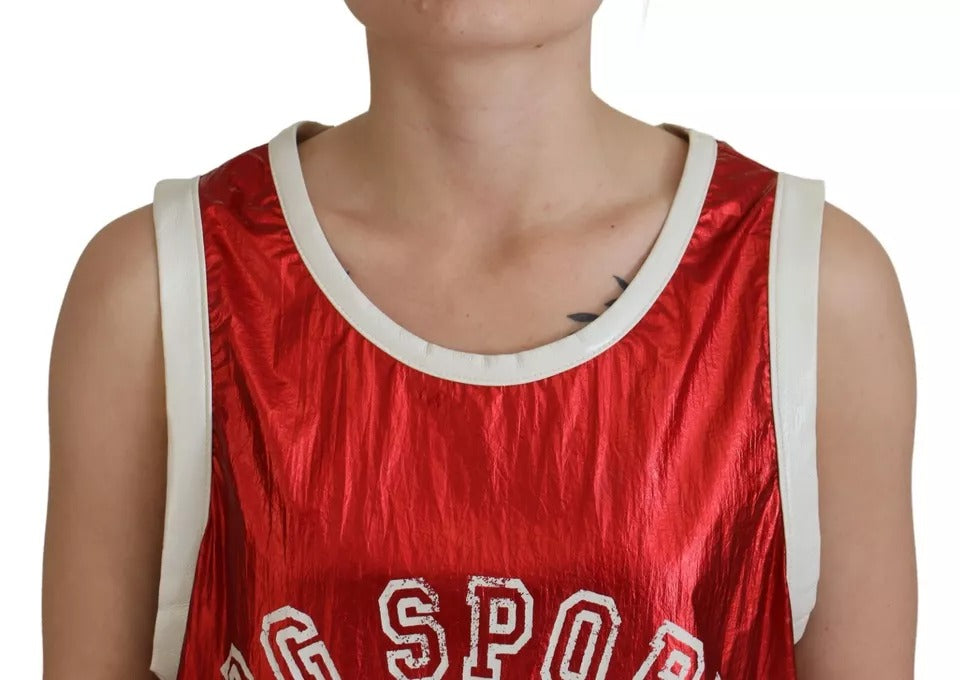 Dolce &amp; Gabbana Red Nylon Logo Print Sleeveless Jersey Top