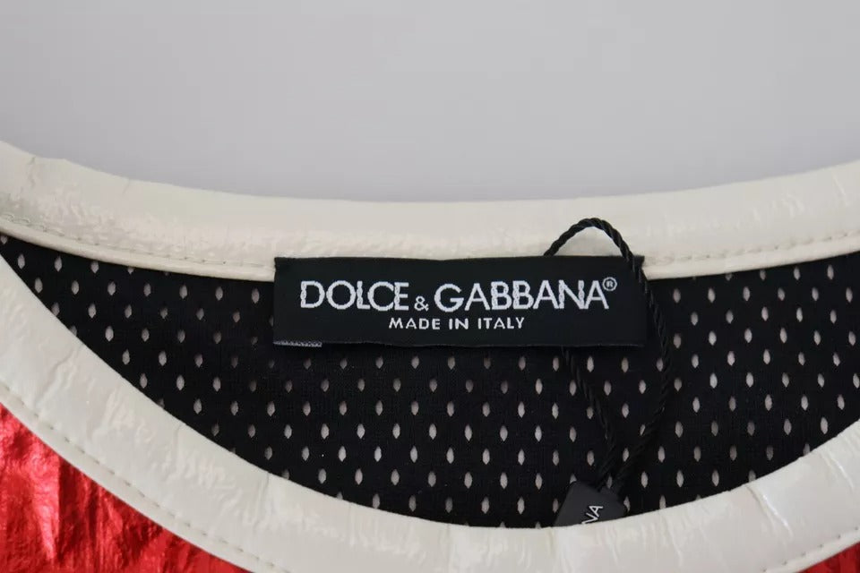 Dolce &amp; Gabbana Red Nylon Logo Print Sleeveless Jersey Top