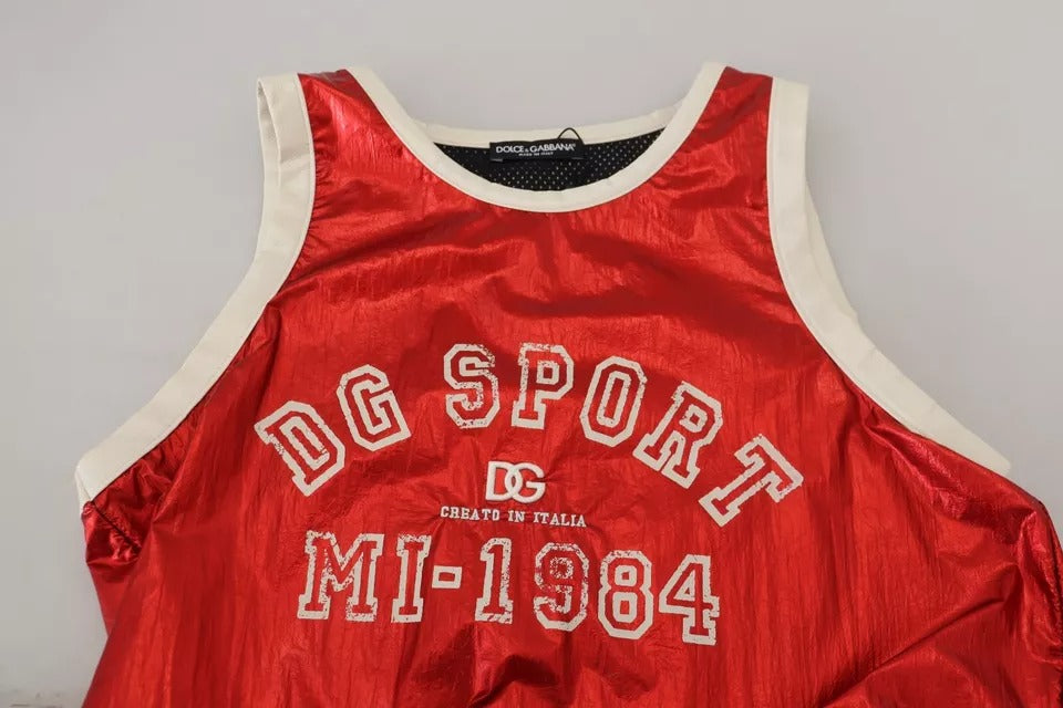 Dolce &amp; Gabbana Red Nylon Logo Print Sleeveless Jersey Top