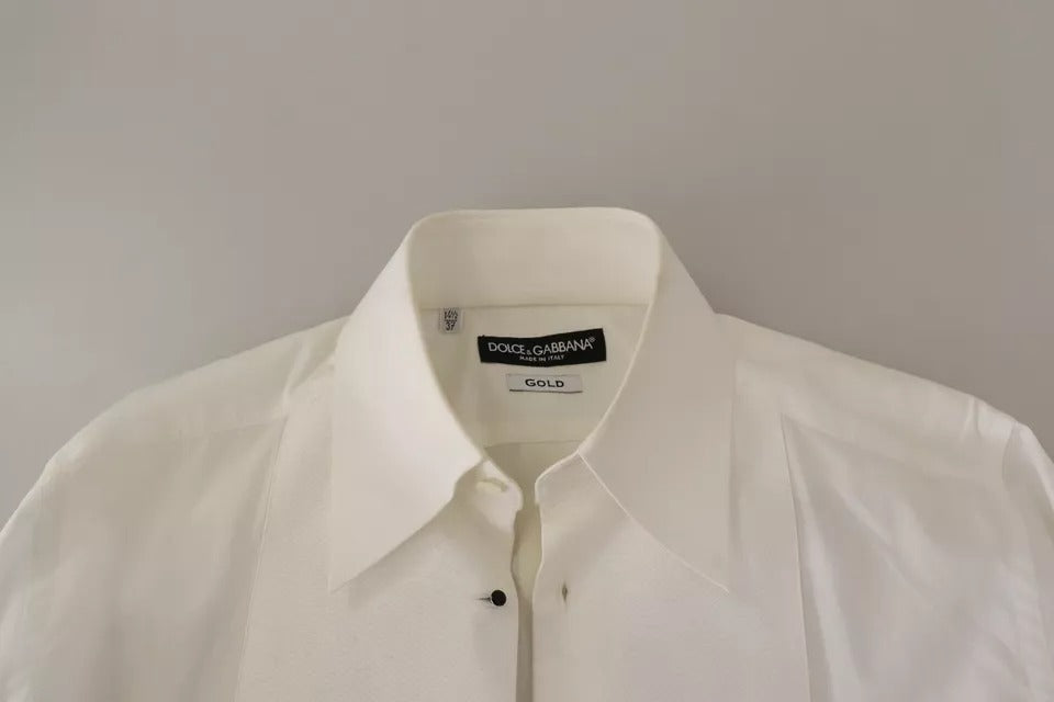 Dolce &amp; Gabbana White Cotton Dress Long Sleeve Shirt Collar Top