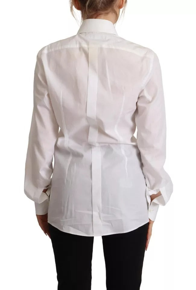 Dolce &amp; Gabbana White Cotton Dress Long Sleeve Shirt Collar Top