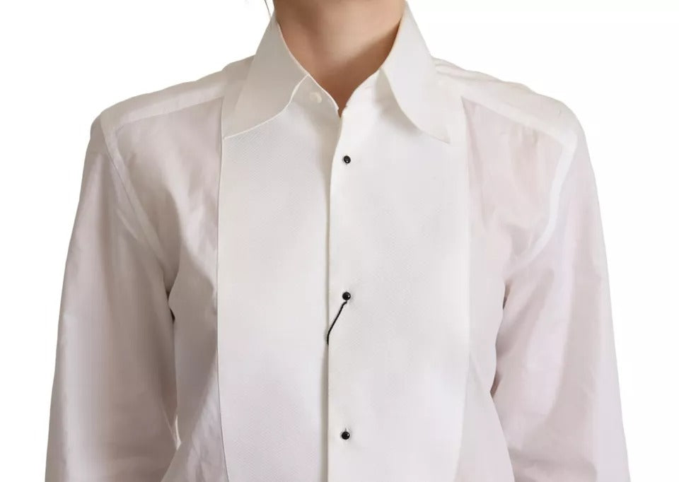 Dolce &amp; Gabbana White Cotton Dress Long Sleeve Shirt Collar Top