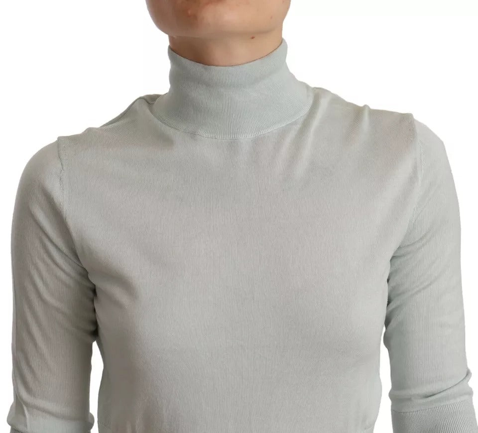 Dolce &amp; Gabbana Mint Green Silk 3/4 Sleeve Turtleneck Top