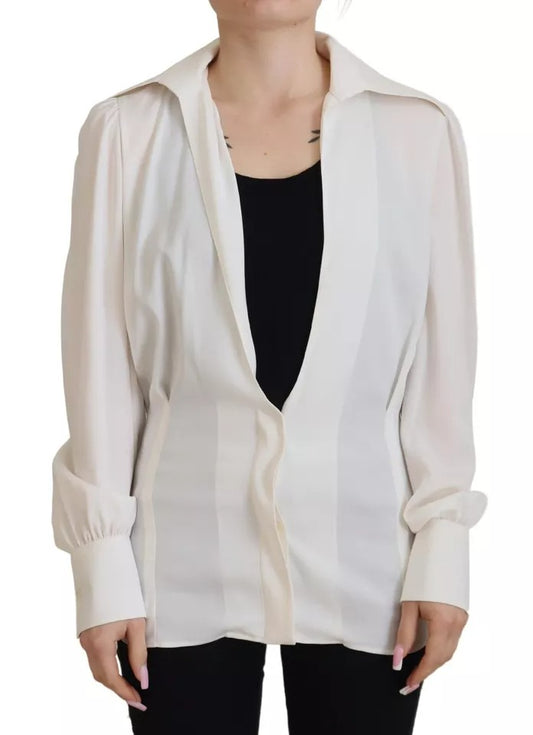 Dolce &amp; Gabbana Off White Collar Long Sleeve Blouse Silk Top