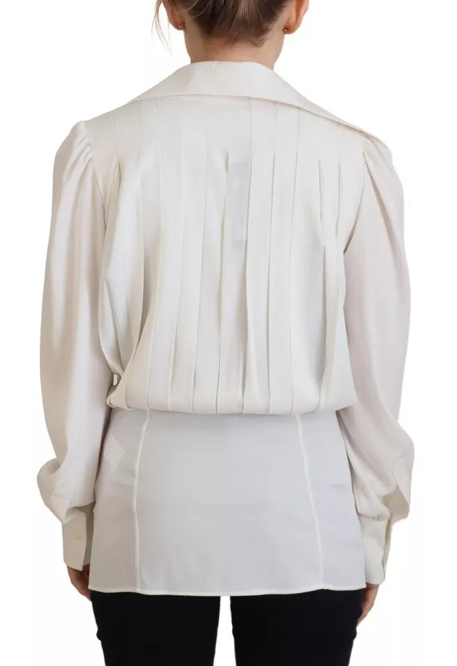 Dolce &amp; Gabbana Off White Collar Long Sleeve Blouse Silk Top