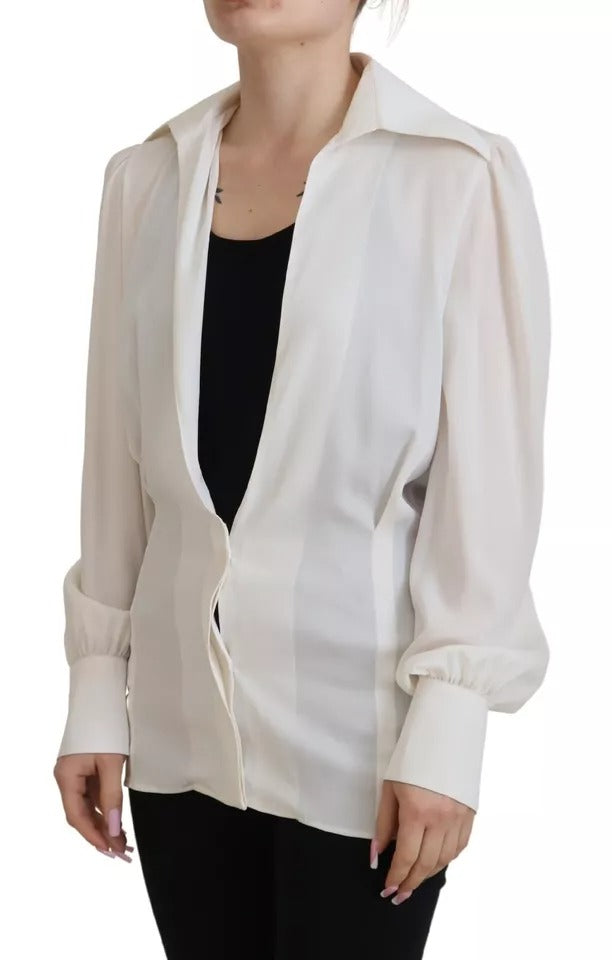 Dolce &amp; Gabbana Off White Collar Long Sleeve Blouse Silk Top