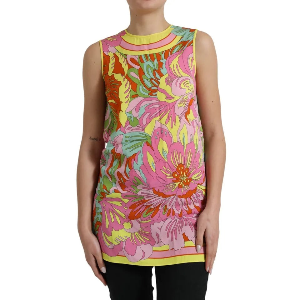 Dolce &amp; Gabbana Multicolor Floral Silk Sleeveless Tank Top