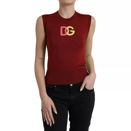 Dolce &amp; Gabbana Red Green Silk DG Logo Sleeveless Tank Top