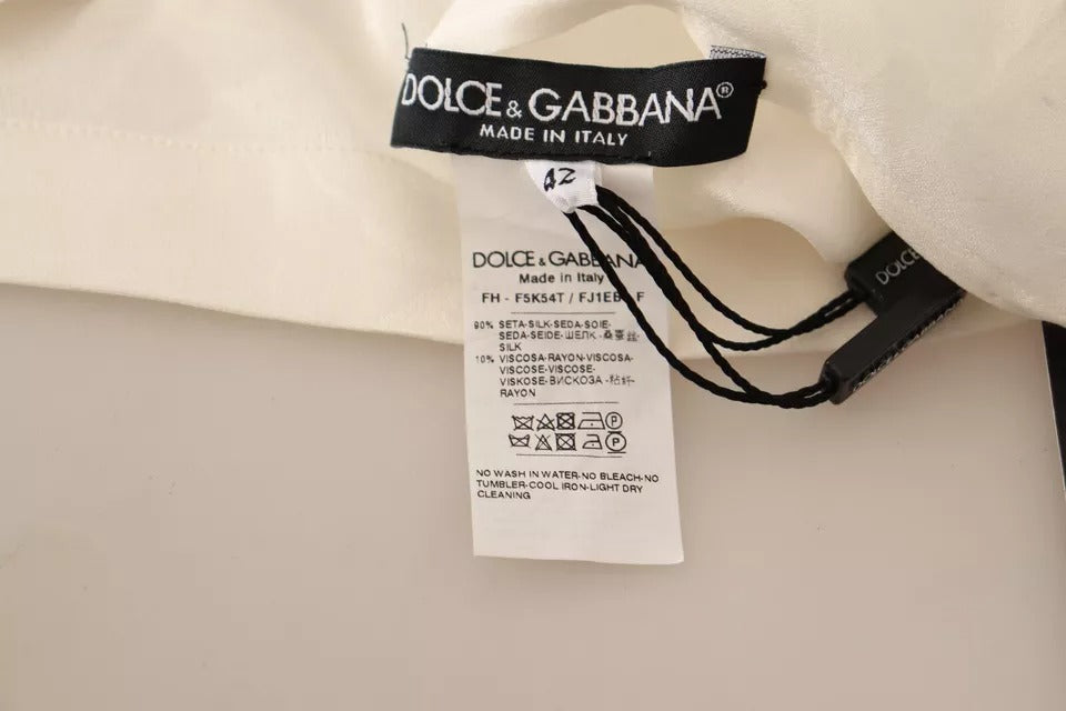 Dolce &amp; Gabbana White Blouse Ascot Collar Shirt Silk Button Down