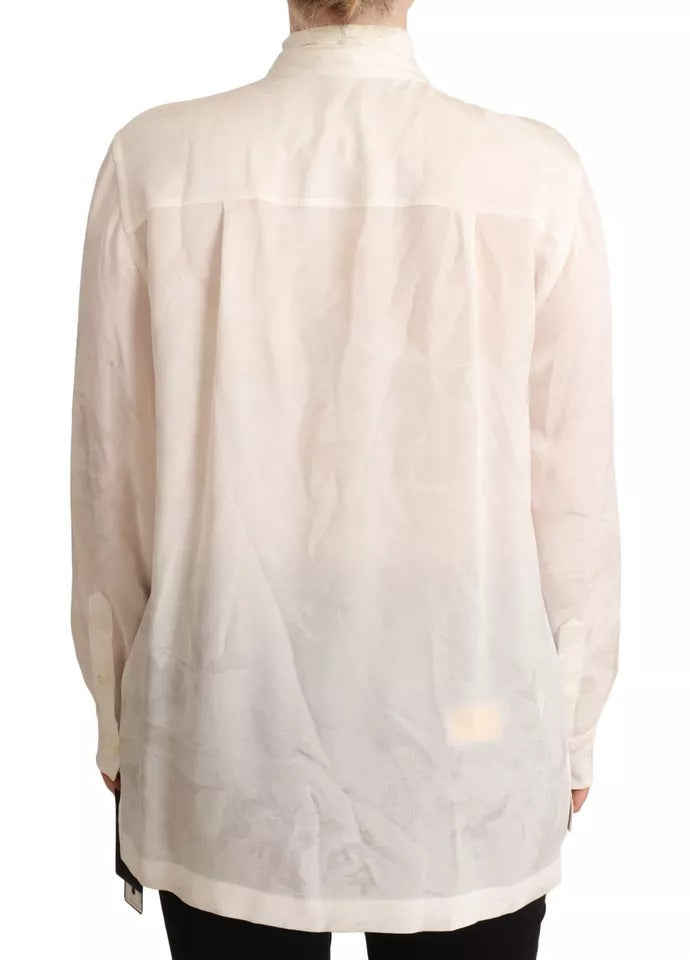 Dolce &amp; Gabbana White Blouse Ascot Collar Shirt Silk Button Down