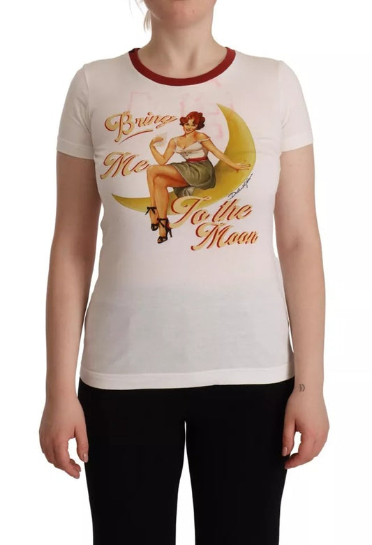 Dolce &amp; Gabbana White Bring Me To The Moon Print Crew Neck Top