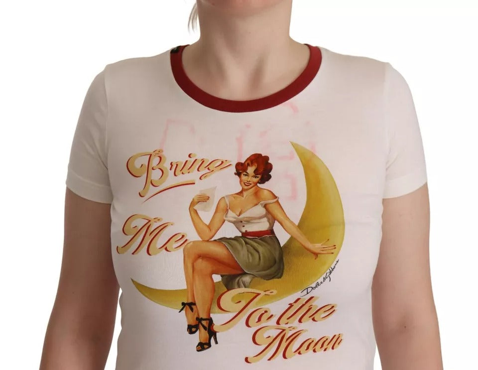 Dolce &amp; Gabbana White Bring Me To The Moon Print Crew Neck Top