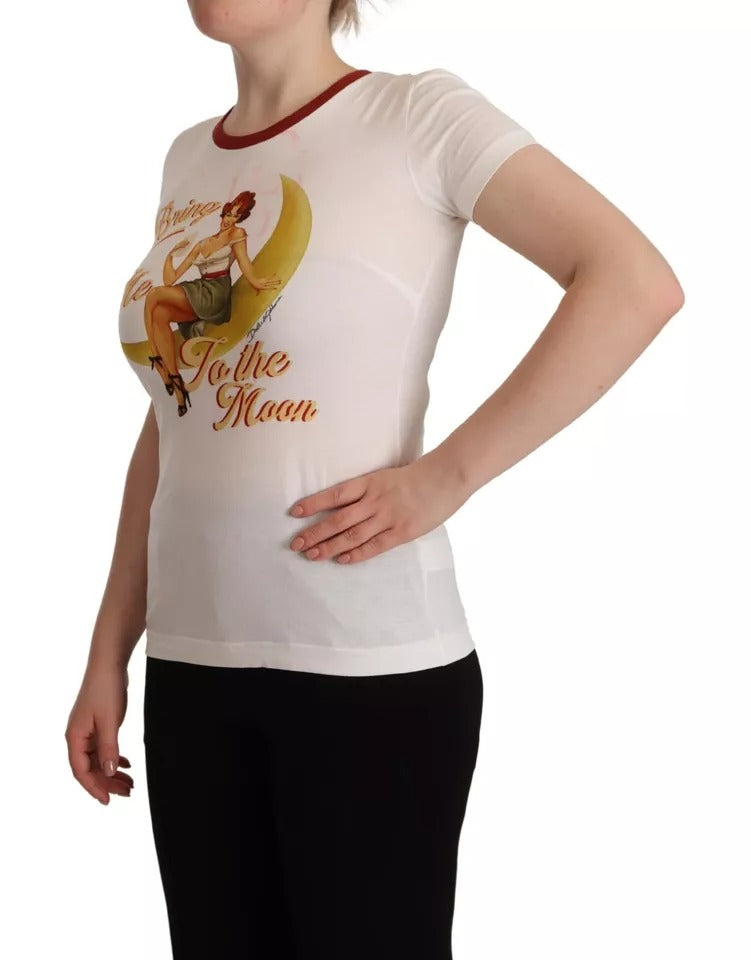 Dolce &amp; Gabbana White Bring Me To The Moon Print Crew Neck Top