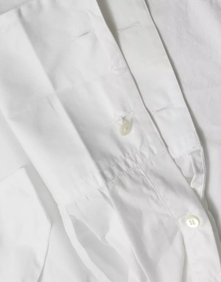 Dolce &amp; Gabbana White cotton top with ascot collar and long sleeves