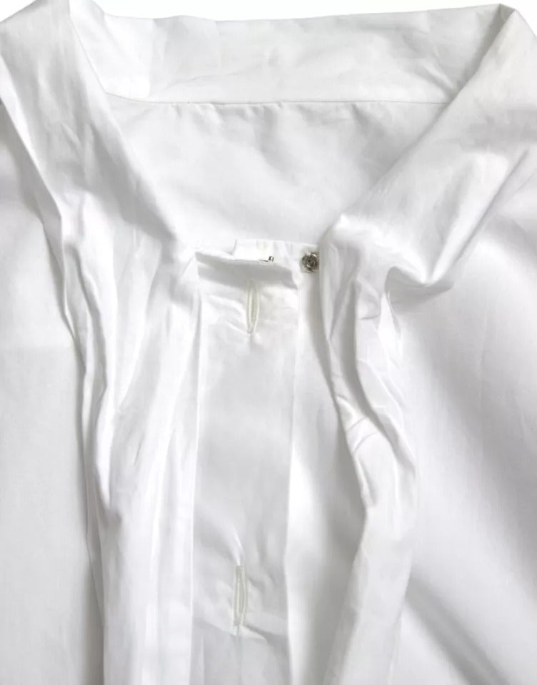 Dolce &amp; Gabbana White cotton top with ascot collar and long sleeves