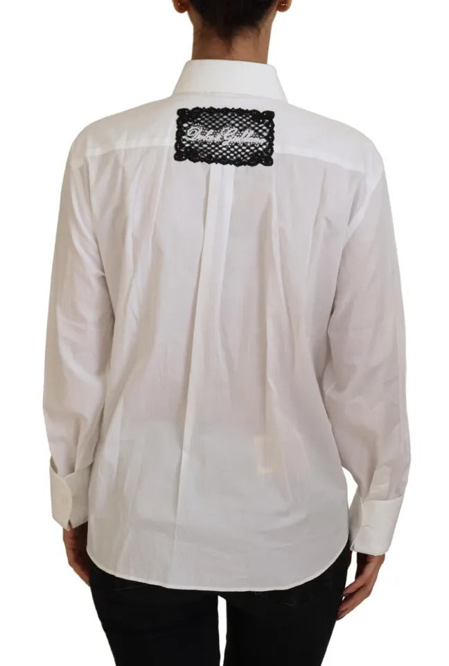 Dolce &amp; Gabbana White Cotton Shirt with Crystal Embellished Top