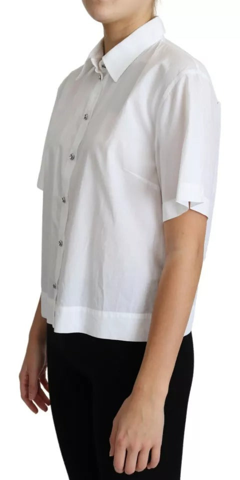 Dolce &amp; Gabbana White cotton top with decorative buttons and collar