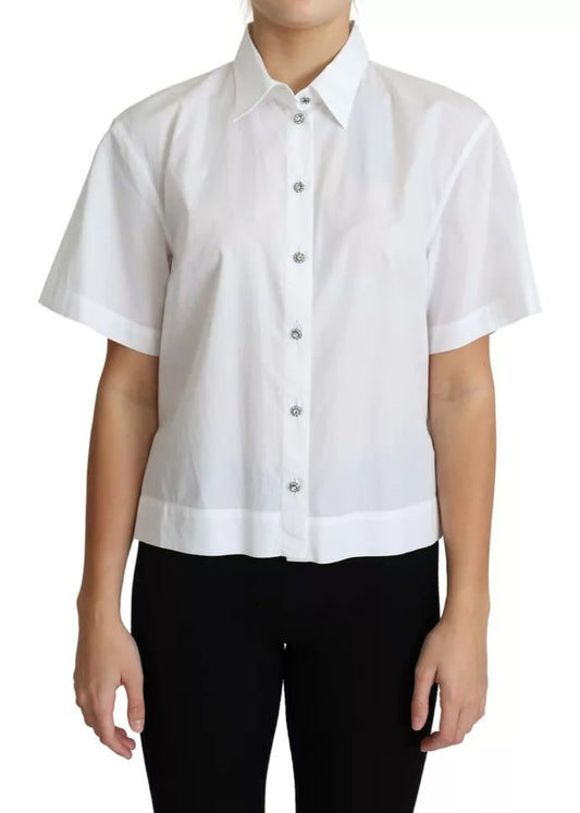 Dolce &amp; Gabbana White cotton top with decorative buttons and collar