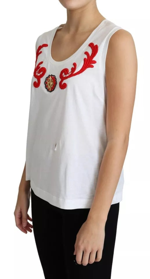 Dolce &amp; Gabbana White sleeveless cotton tank top with heart appliqué