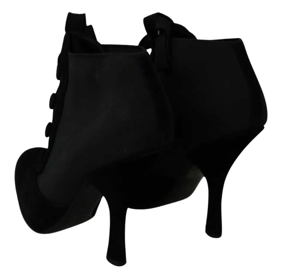 Dolce &amp; Gabbana Black Suede Stretch Ankle Boots Booties Shoes