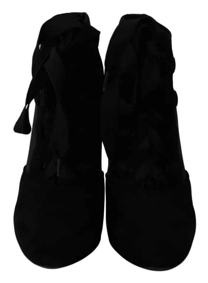 Dolce &amp; Gabbana Black Suede Stretch Ankle Boots Booties Shoes